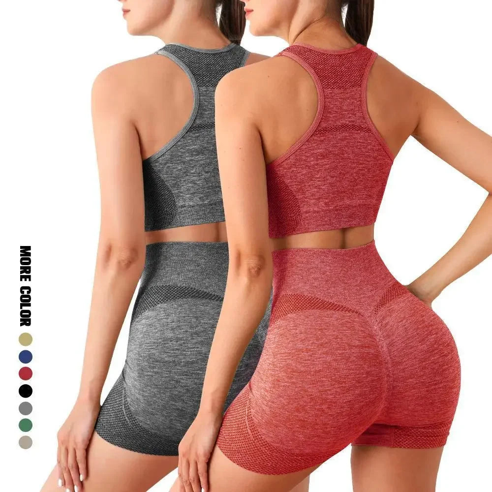 2PCS Seamless Women Yoga Set Workout Sportswear Gym Clothing Fitness Long Sleeve Crop Top High Waist Leggings Sports Suits