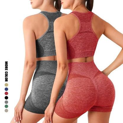 2PCS Seamless Women Yoga Set Workout Sportswear Gym Clothing Fitness Long Sleeve Crop Top High Waist Leggings Sports Suits